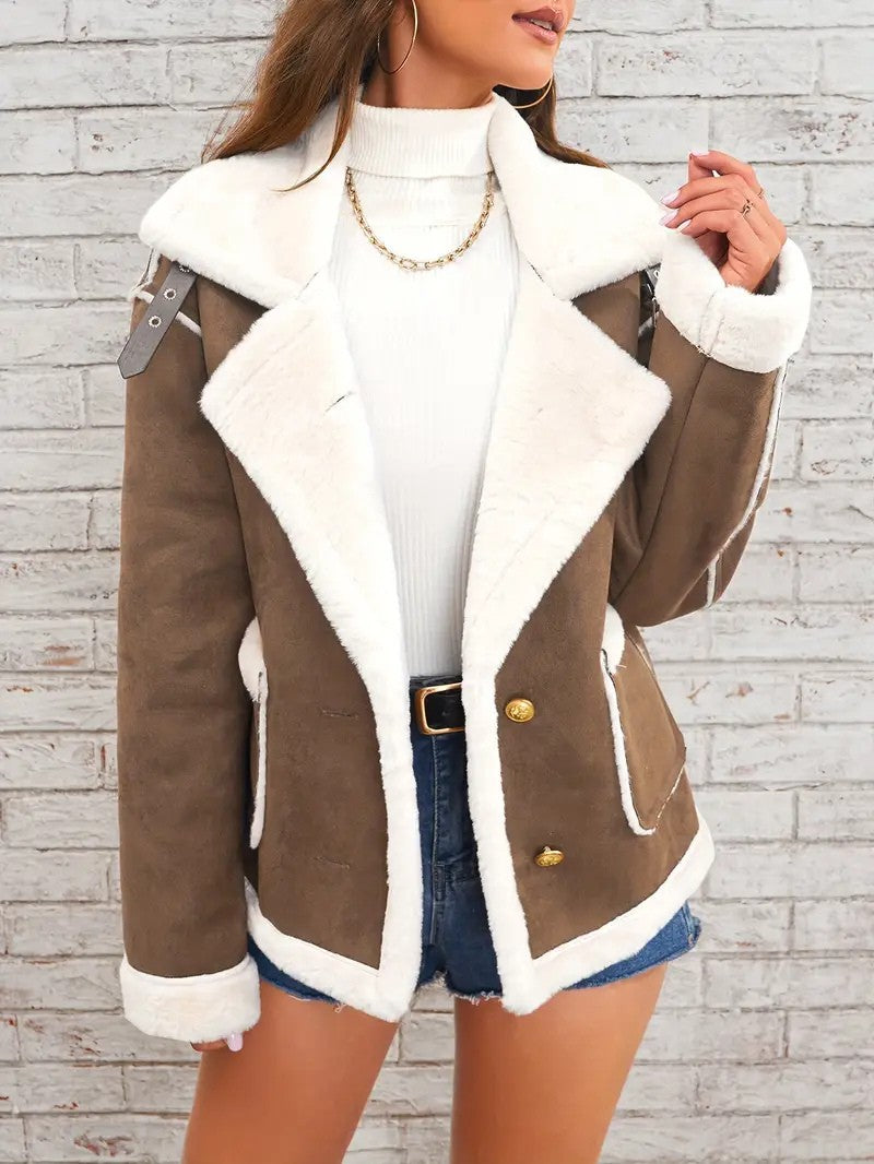 Lapel Collar Faux Suede Winter Jacket
