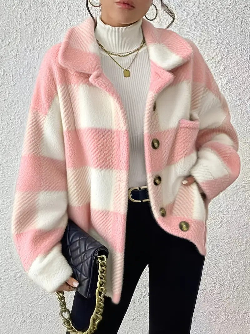 Elegant Plaid Fleece Button Jacket