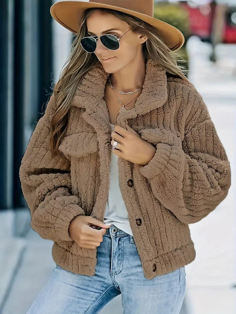 Soft Faux Fur Button Trucker Jacket