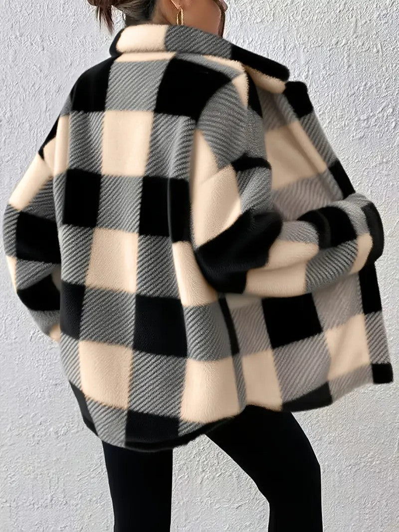 Elegant Plaid Fleece Button Jacket
