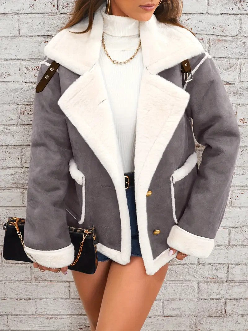Lapel Collar Faux Suede Winter Jacket