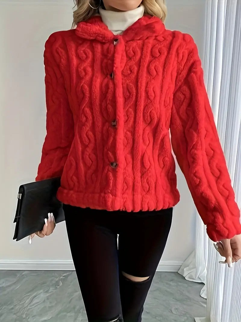 Elegant Button Lapel Teddy Jacket