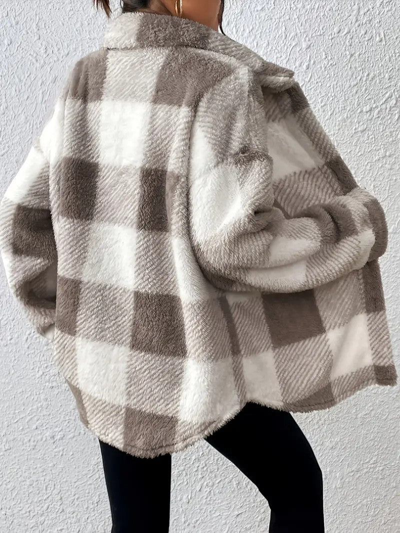 Elegant Plaid Fleece Button Jacket