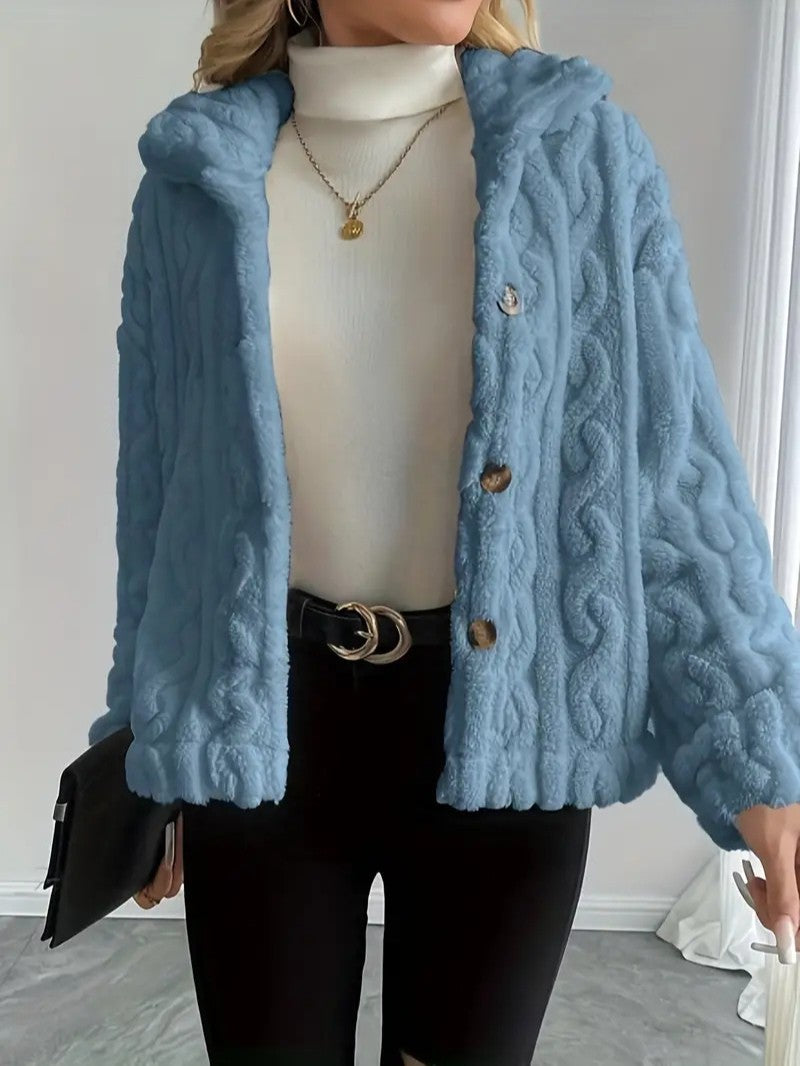 Elegant Button Lapel Teddy Jacket