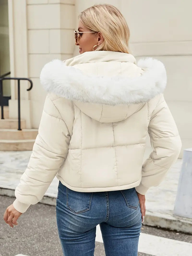 Faux Fur Hooded Short Puffer Jacket