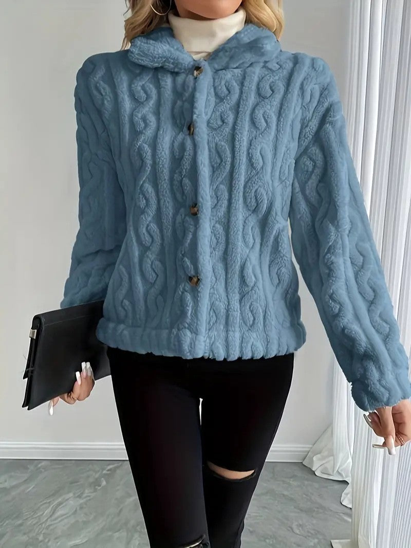 Elegant Button Lapel Teddy Jacket