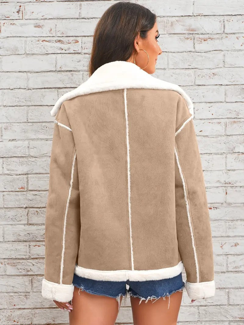 Lapel Collar Faux Suede Winter Jacket