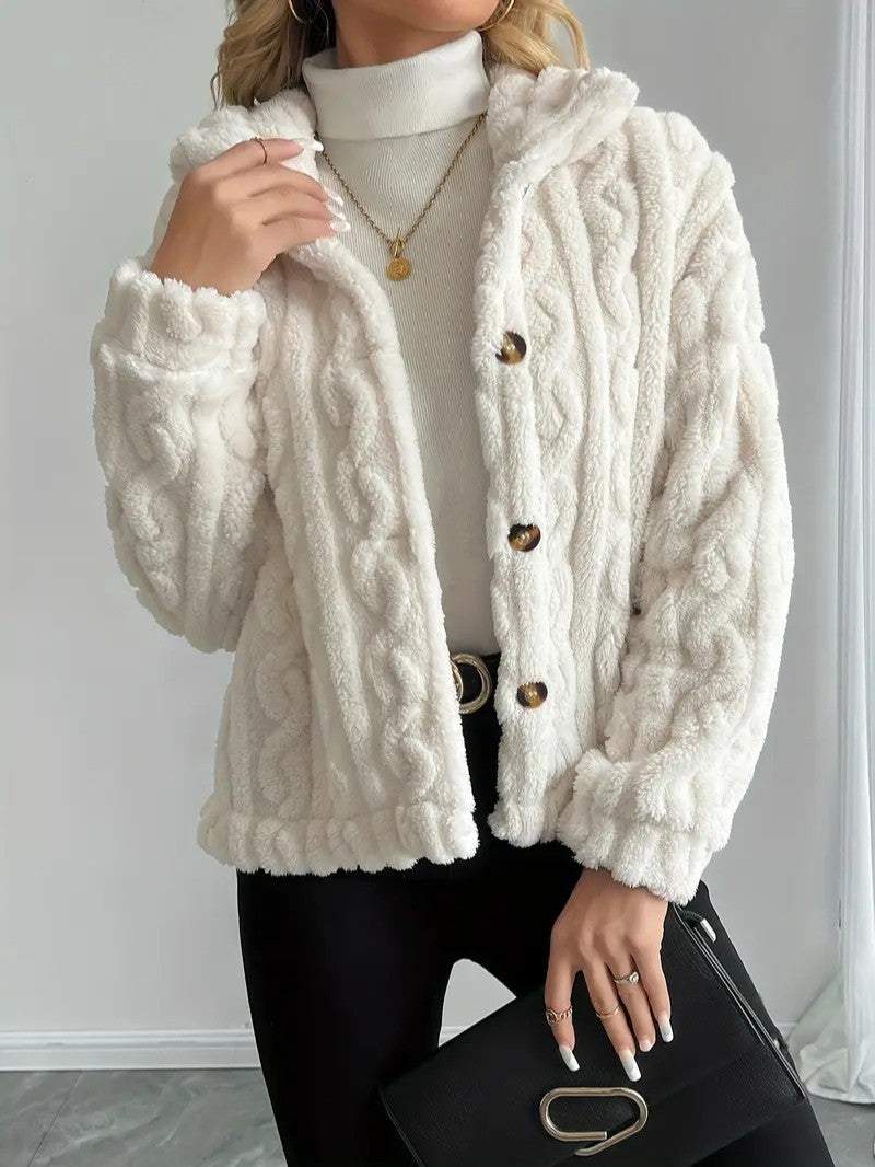 Elegant Button Lapel Teddy Jacket