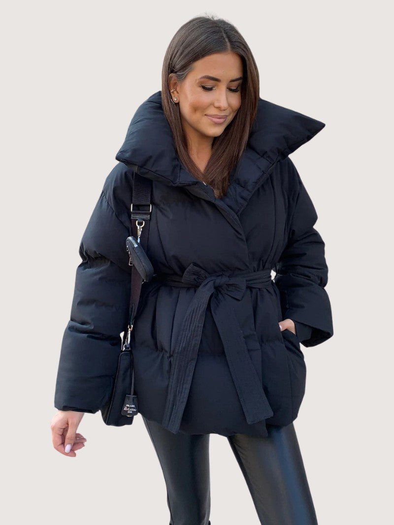 Belted Short Puffer Jacket for Women