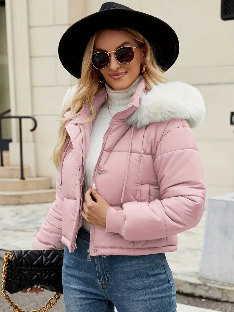 Faux Fur Hooded Short Puffer Jacket