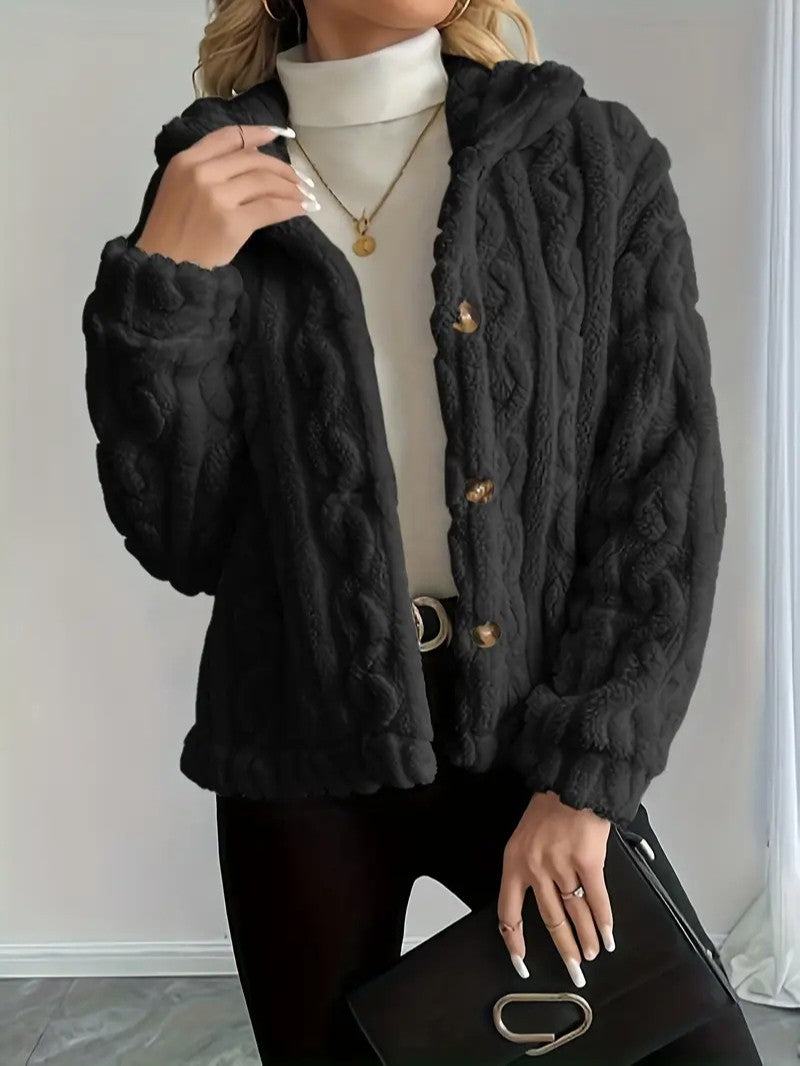 Elegant Button Lapel Teddy Jacket