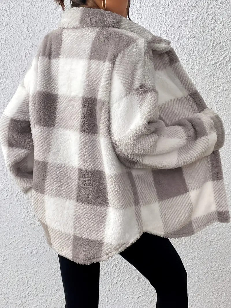 Elegant Plaid Fleece Button Jacket
