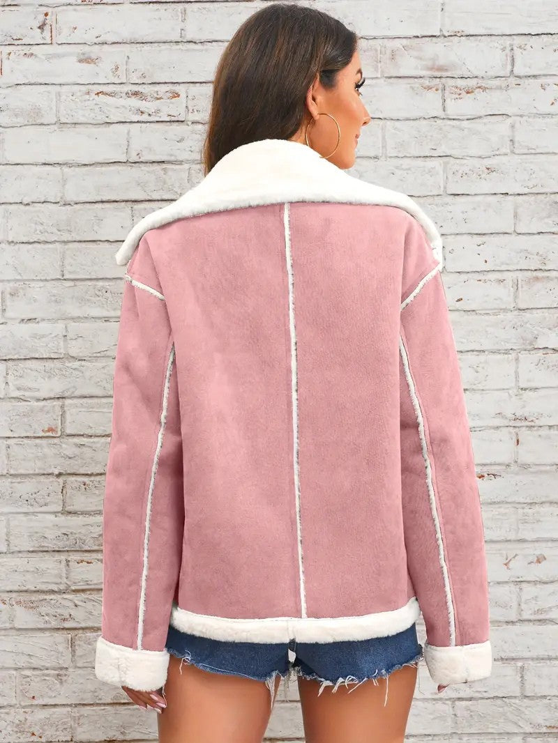 Lapel Collar Faux Suede Winter Jacket