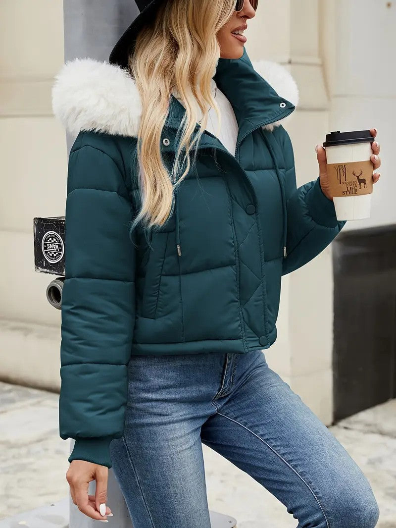 Faux Fur Hooded Short Puffer Jacket