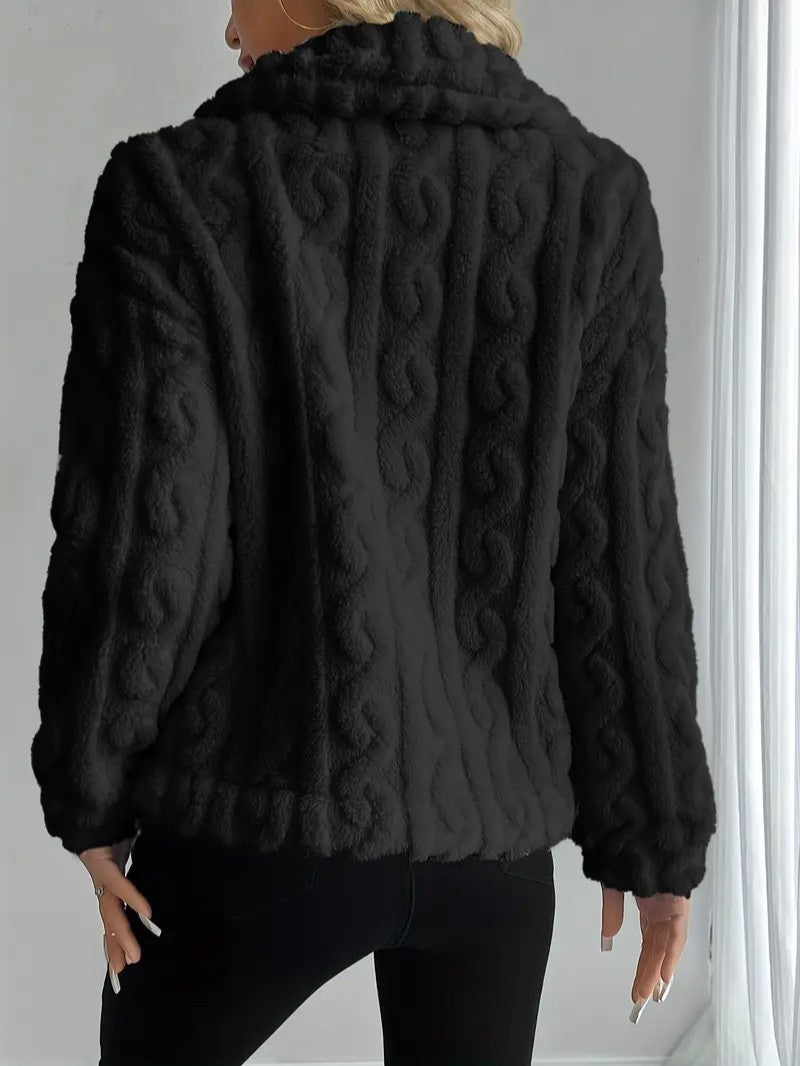 Elegant Button Lapel Teddy Jacket