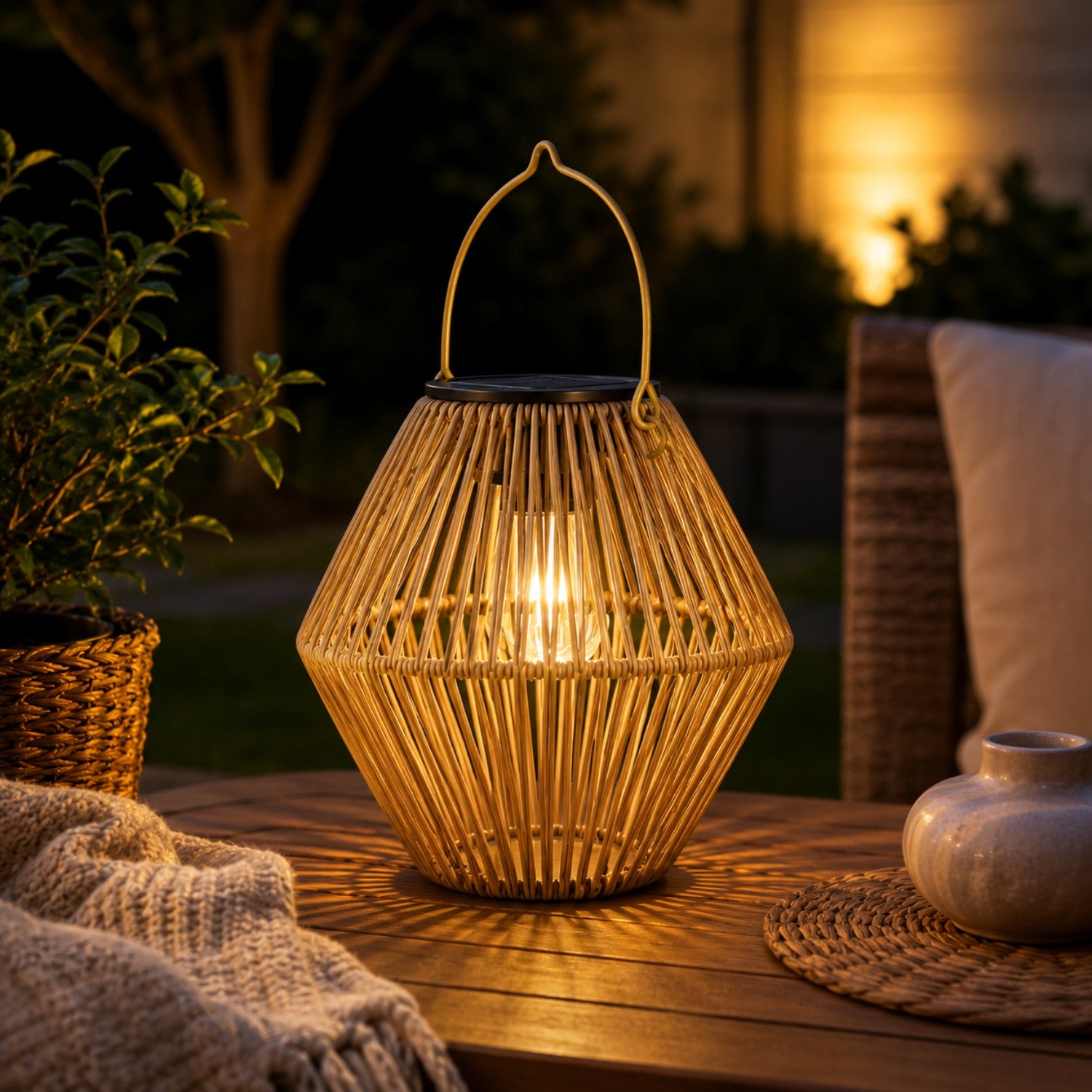 Solar Hanging Rattan Lantern Light