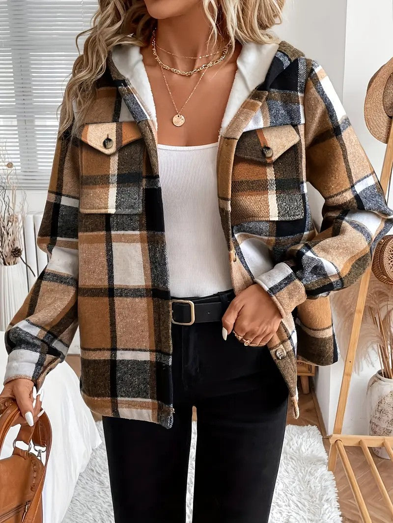 Plaid Hooded Fleece-Lined Shirt Jacket