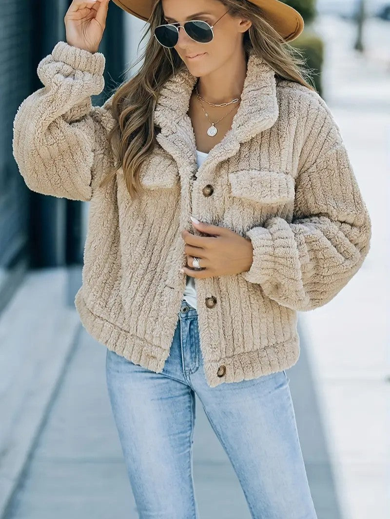 Soft Faux Fur Button Trucker Jacket