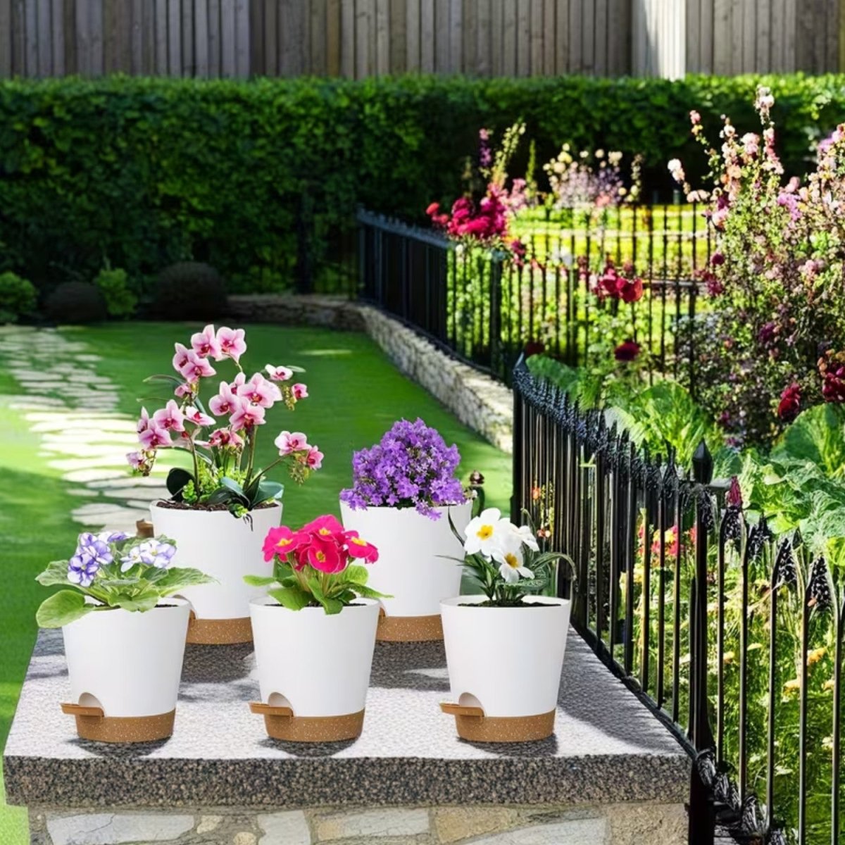 5 - Pack Self - Watering Flower Pots with Drainage - Flowerpot - Wild Eye Vision