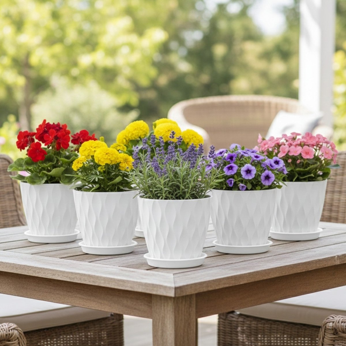 5 - Pack Wave Texture Plant Pots with Drainage - Flowerpot - Wild Eye Vision