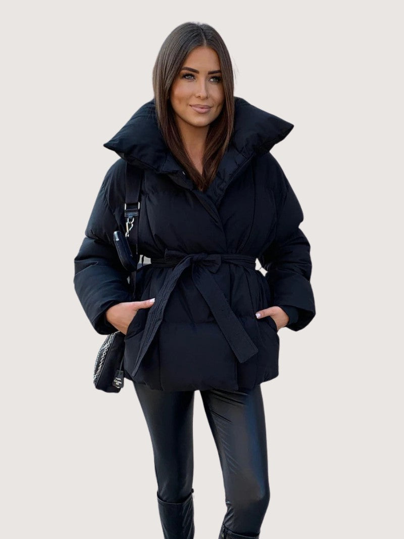 Belted Short Puffer Jacket for Women