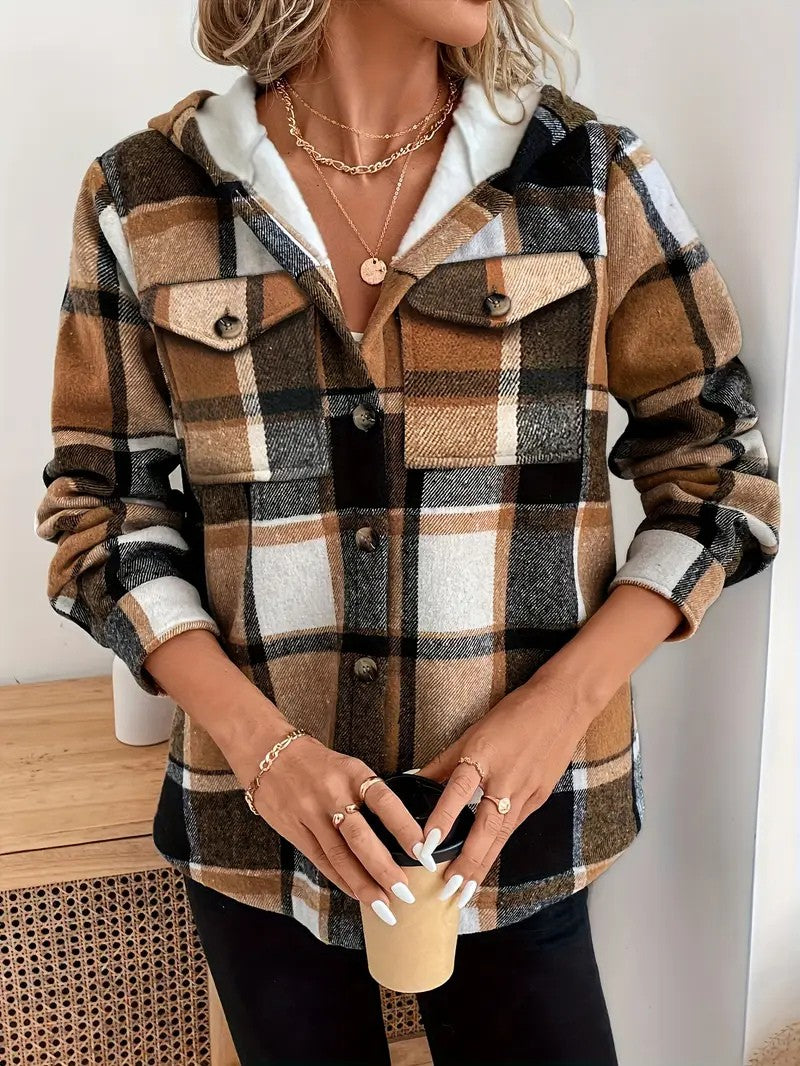 Plaid Hooded Fleece-Lined Shirt Jacket