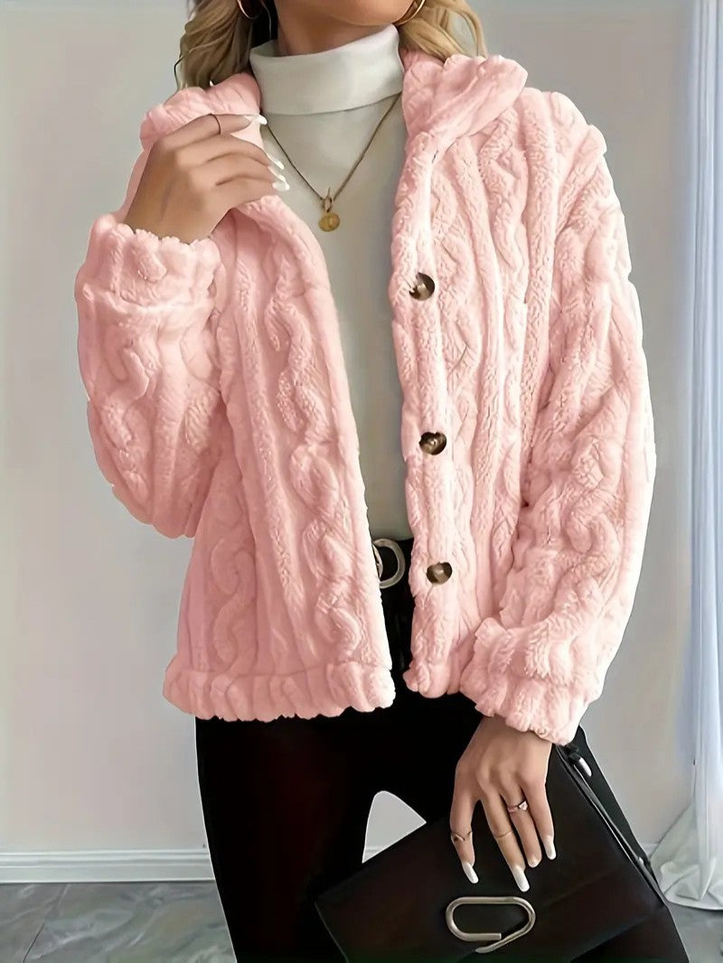 Elegant Button Lapel Teddy Jacket