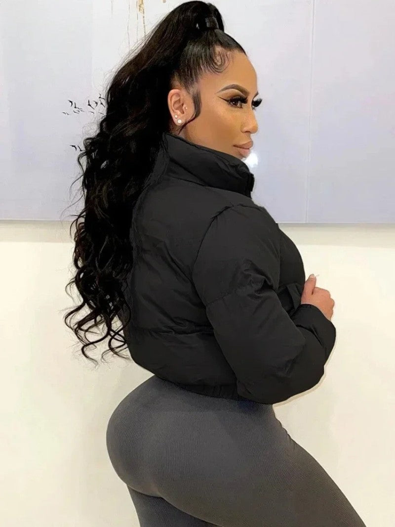 Cropped Zip-Up Puffer Jacket for Women