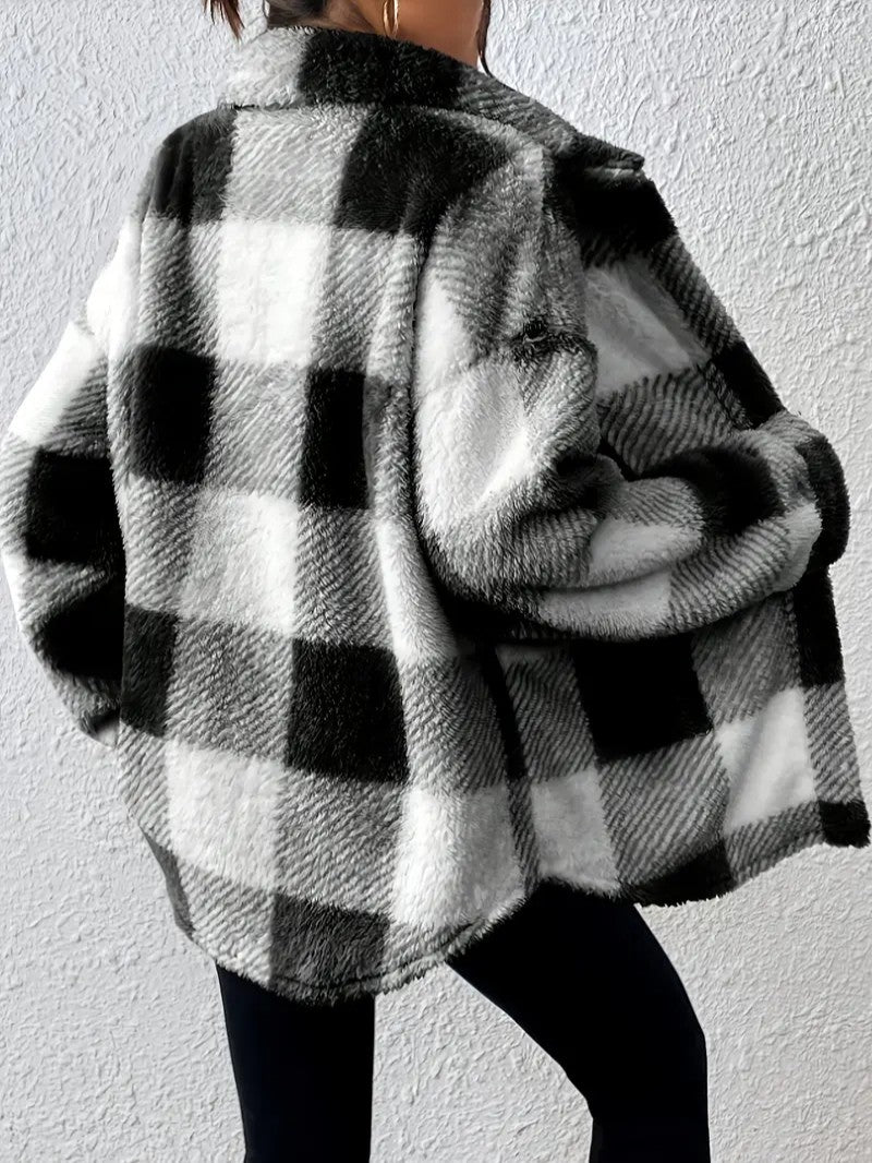 Elegant Plaid Fleece Button Jacket
