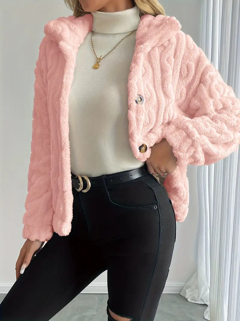 Elegant Button Lapel Teddy Jacket