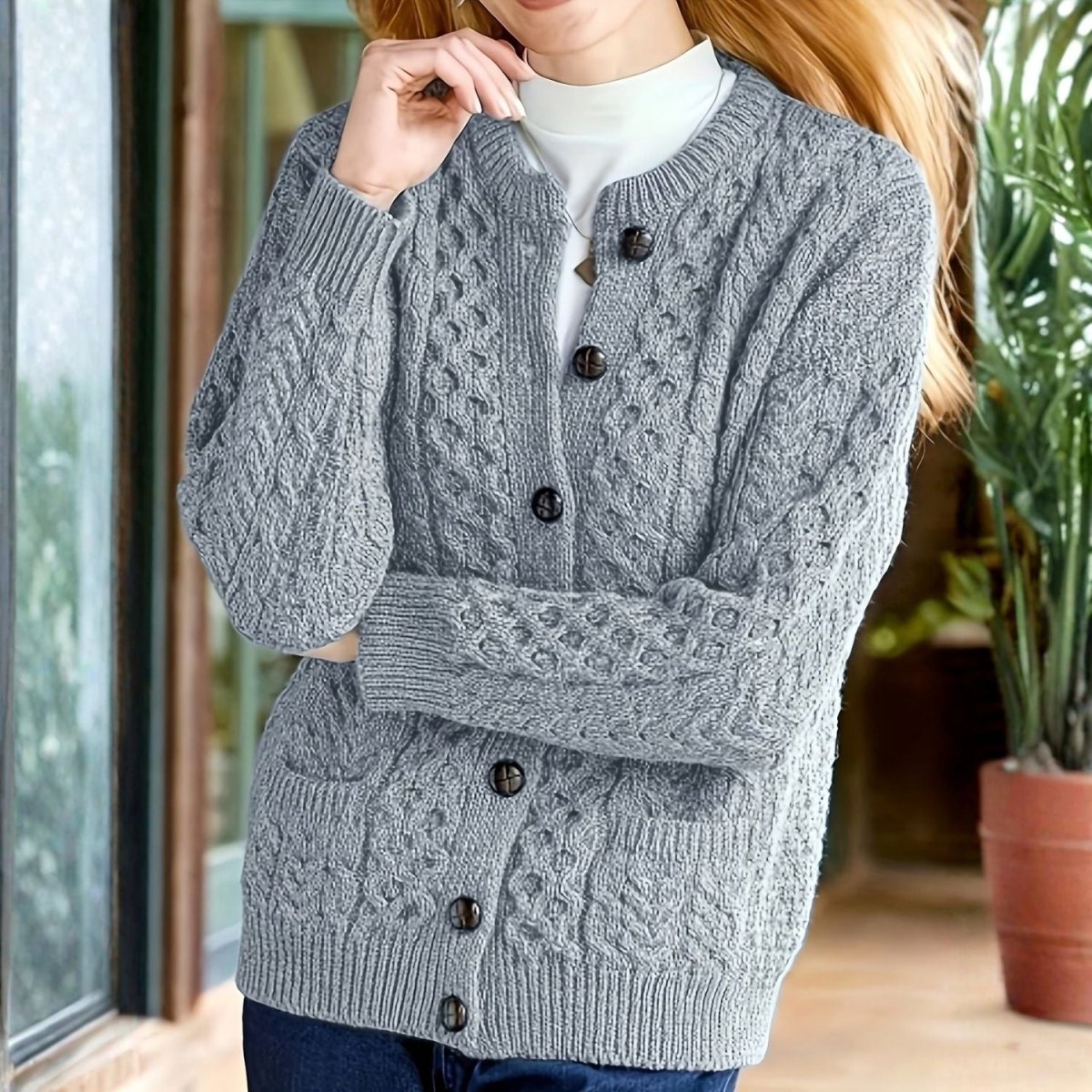 Cable Knit Button Cardigan - Women Knit Cardigan - Wild Eye Vision