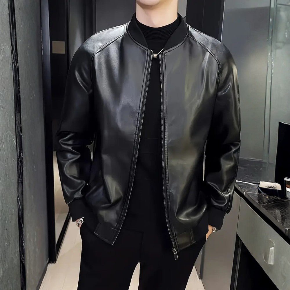 Casual Baseball Collar Leather Jacket - Men's Leather Jacket - Wild Eye Vision
