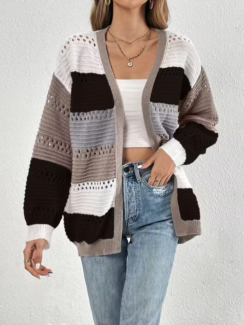 Color Block Knit Cardigan - Women Knit Cardigan - Wild Eye Vision