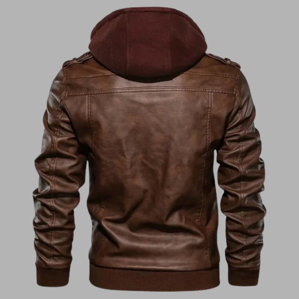 Detachable Hood Leather Jacket - Men's Leather Jacket - Wild Eye Vision