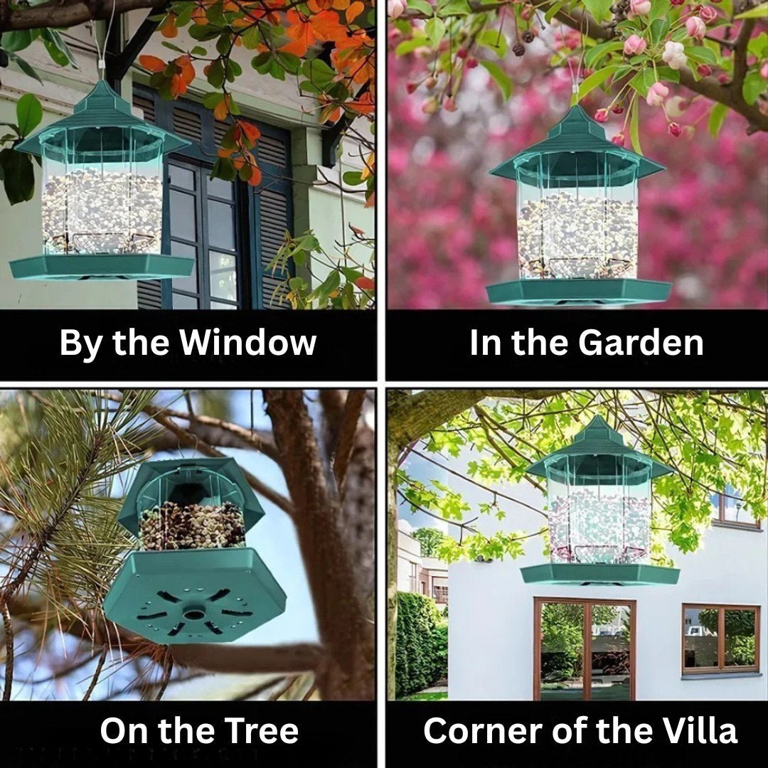 EcoFeast – Hexagonal Pavilion Hanging Bird Feeder with Drainage - Bird Feeder - Wild Eye Vision