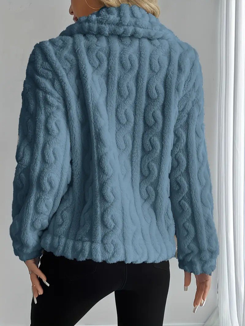 Elegant Button Lapel Teddy Jacket - Women's Winter Jacket - Wild Eye Vision