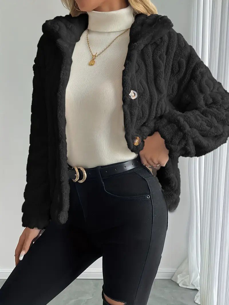 Elegant Button Lapel Teddy Jacket - Women's Winter Jacket - Wild Eye Vision