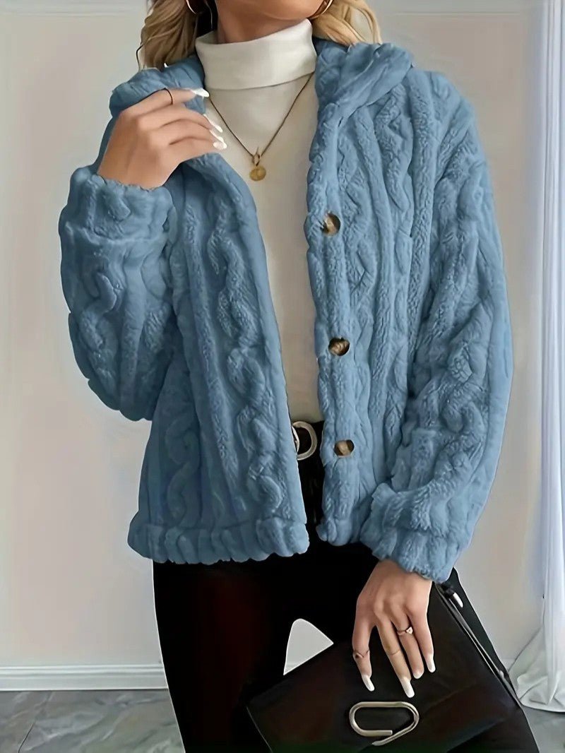 Elegant Button Lapel Teddy Jacket - Women's Winter Jacket - Wild Eye Vision