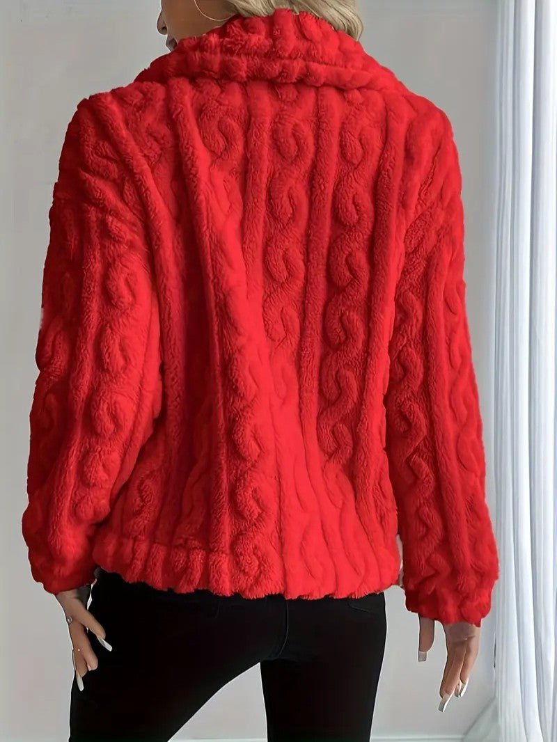 Elegant Button Lapel Teddy Jacket - Women's Winter Jacket - Wild Eye Vision