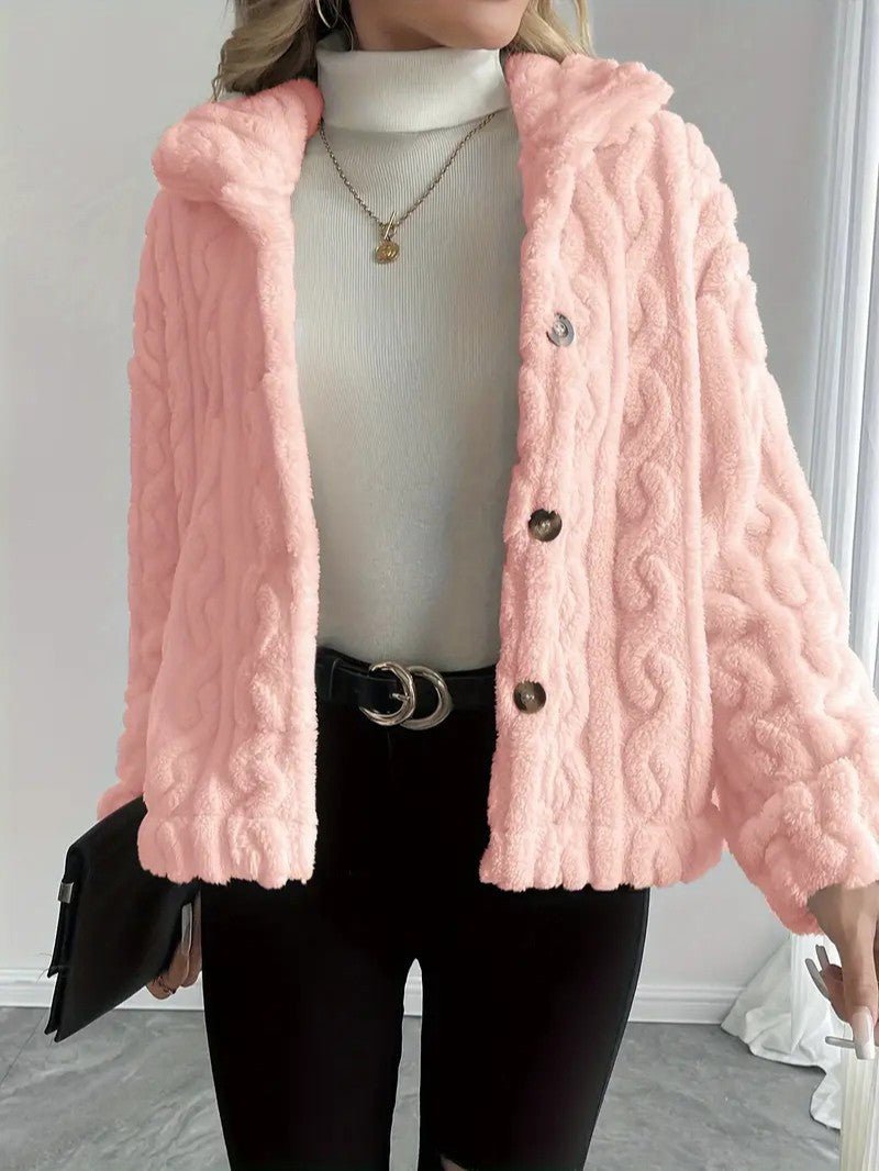 Elegant Button Lapel Teddy Jacket - Women's Winter Jacket - Wild Eye Vision