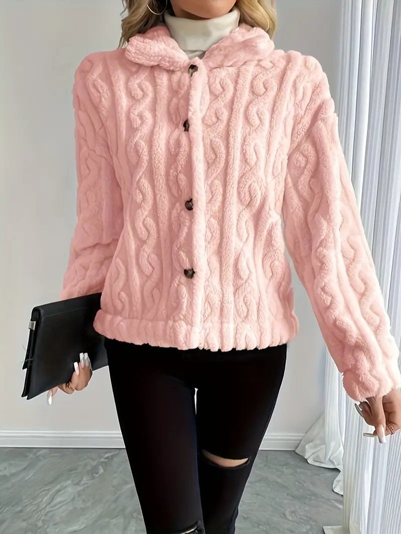 Elegant Button Lapel Teddy Jacket - Women's Winter Jacket - Wild Eye Vision