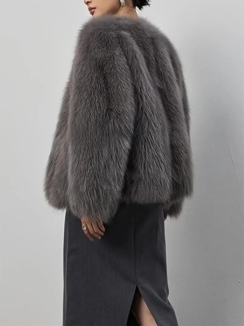 Elegant Faux Fur Long Sleeve Coat - Women's Winter Jacket - Wild Eye Vision