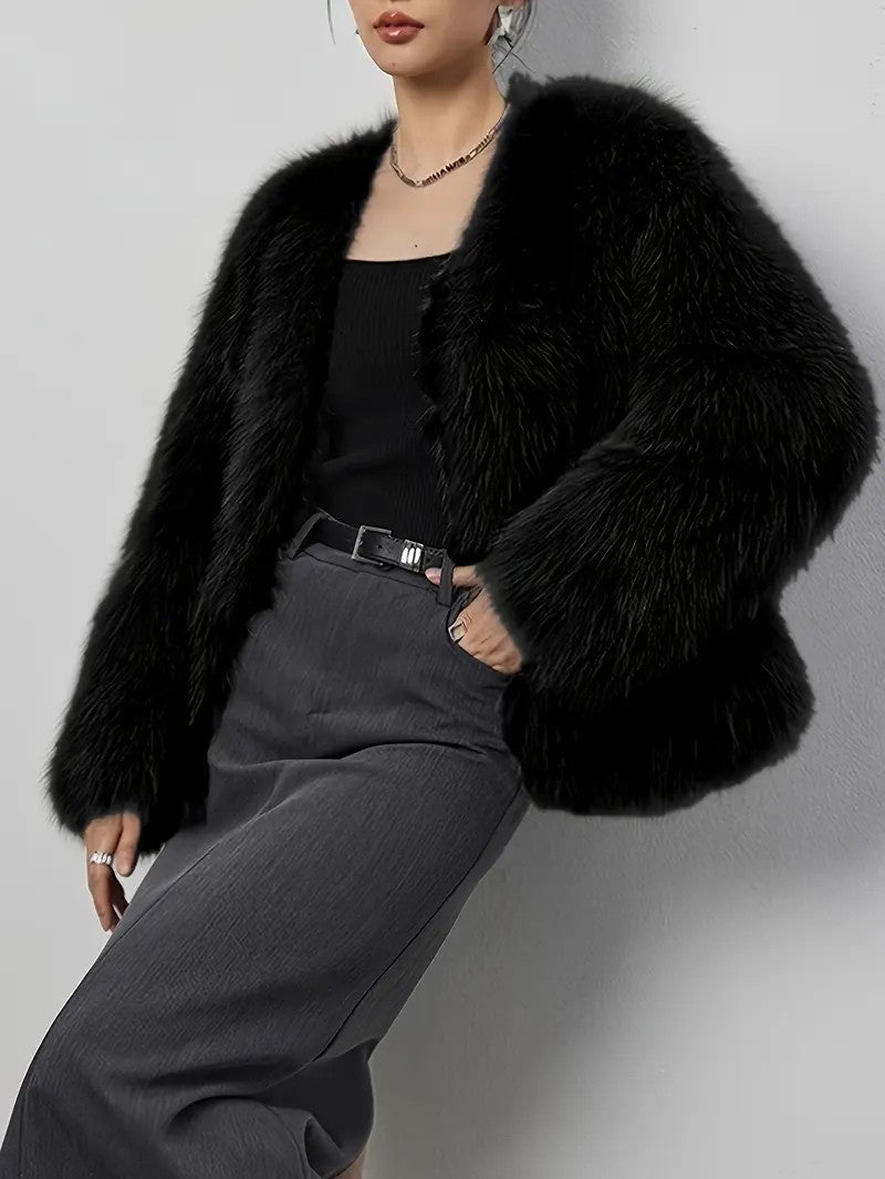 Elegant Faux Fur Long Sleeve Coat - Women's Winter Jacket - Wild Eye Vision