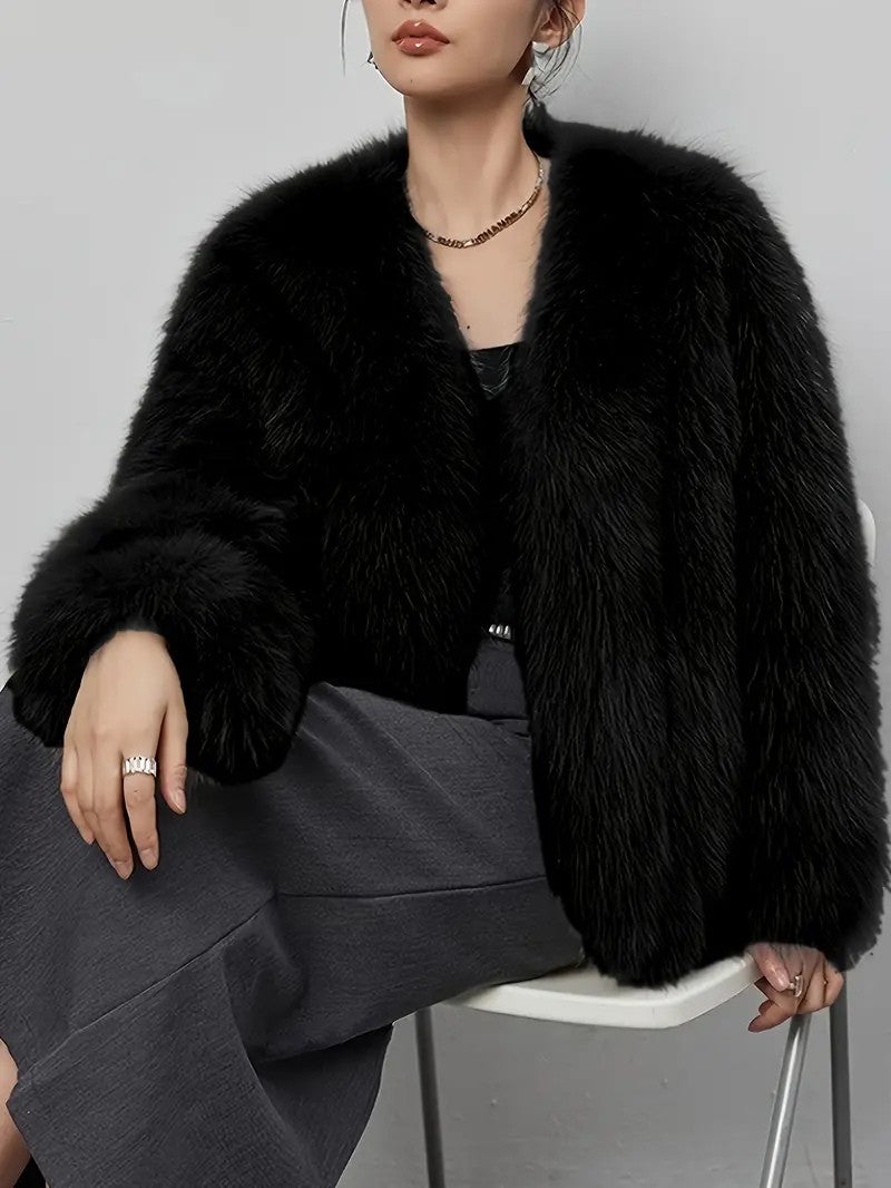 Elegant Faux Fur Long Sleeve Coat - Women's Winter Jacket - Wild Eye Vision
