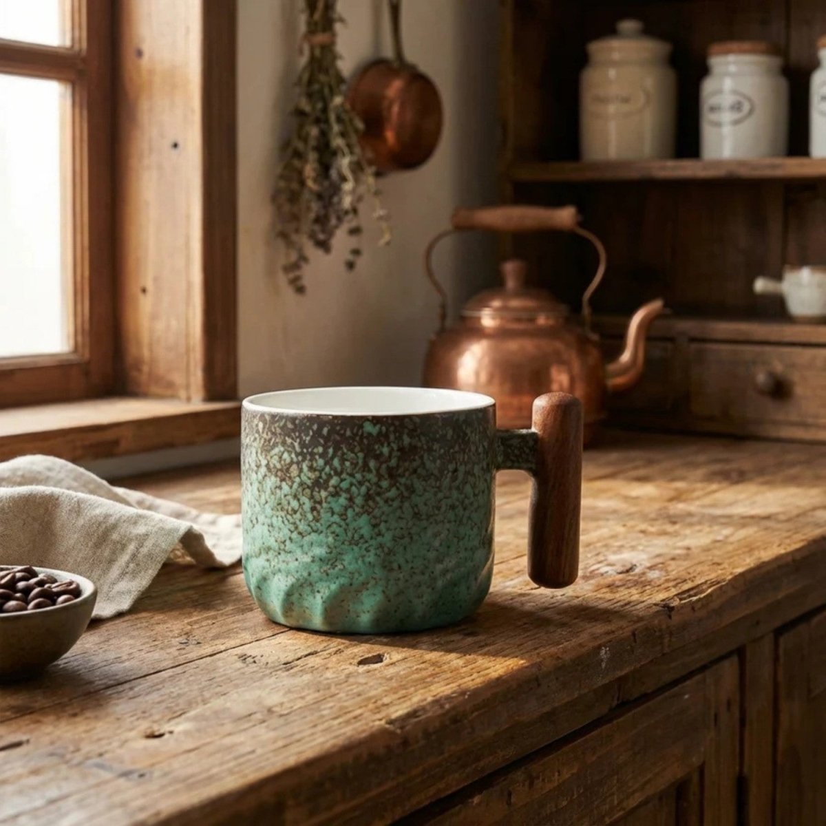 Handcrafted Ceramic Mug with Wooden Grip - Handcrafted Ceramic Mug - Wild Eye Vision
