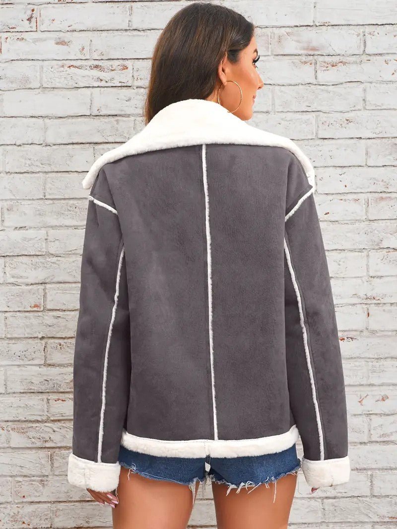 Lapel Collar Faux Suede Winter Jacket - Women's Winter Jacket - Wild Eye Vision