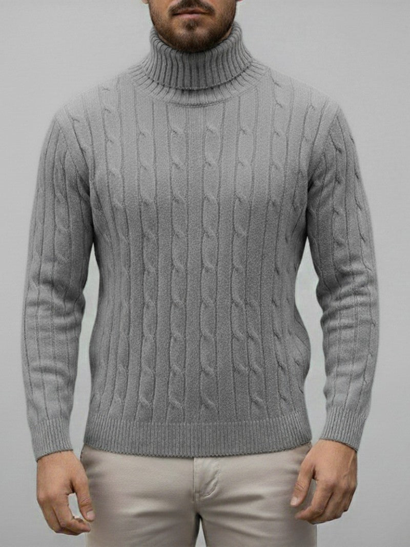 Men’s Classic Roll Neck Cable Knit Sweater - Men Jumper - Wild Eye Vision