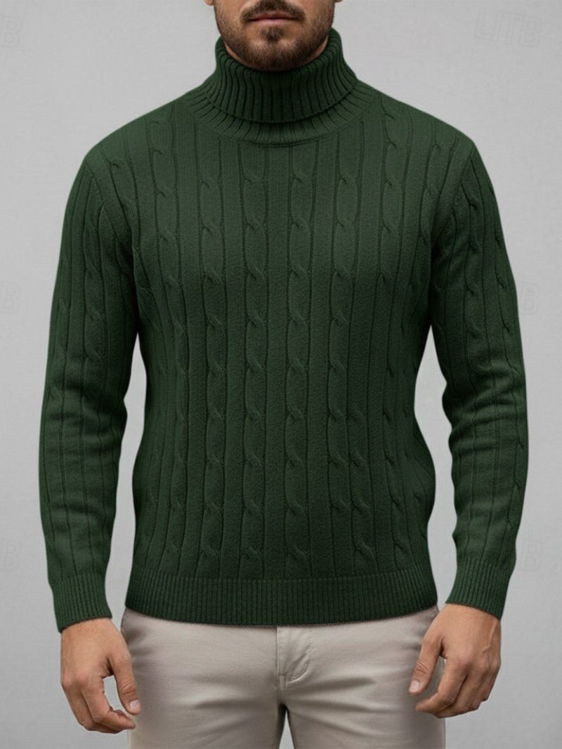 Men’s Classic Roll Neck Cable Knit Sweater - Men Jumper - Wild Eye Vision