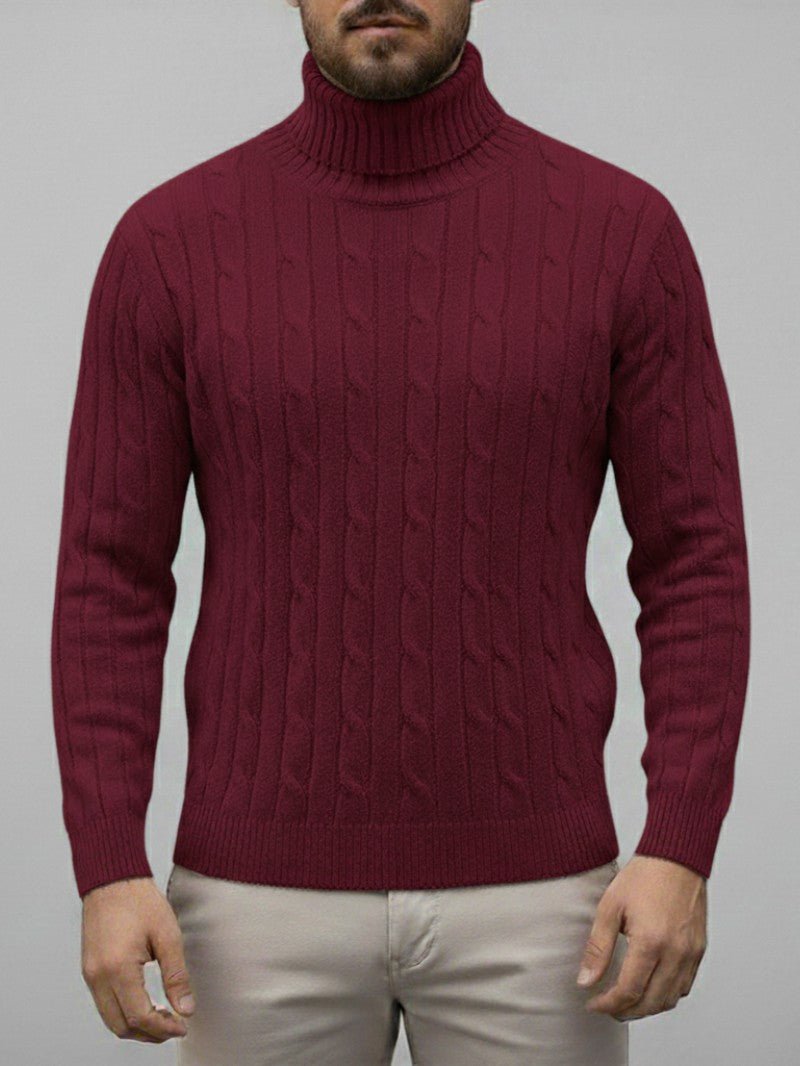 Men’s Classic Roll Neck Cable Knit Sweater - Men Jumper - Wild Eye Vision