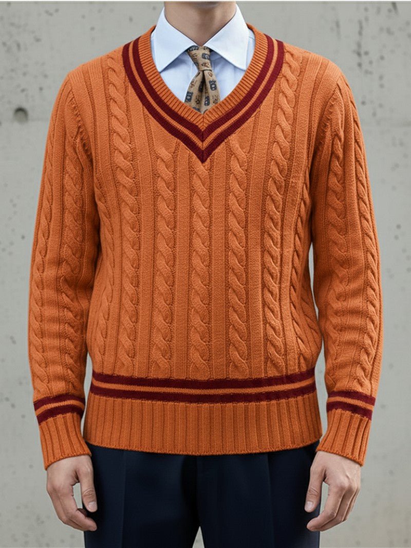 Men’s Classic V - Neck Cable Knit Sweater - Men Jumper - Wild Eye Vision